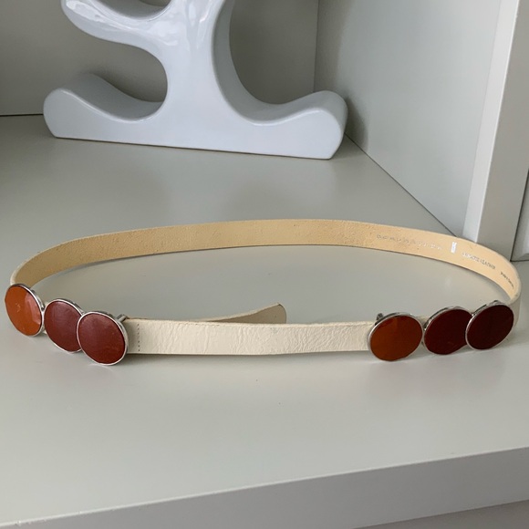 DOROTHEE SCHUMACHER FARFETCH Pebbled Cream Leather Brown Metal Disc Belt Size 85 - Picture 11 of 16